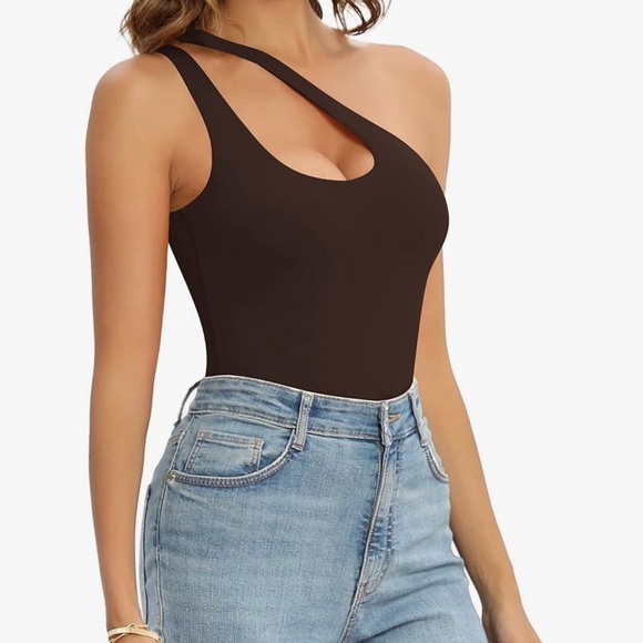 REORIA Butsmooth® Sexy Plunge One Shoulder Going Out Tank Bodysuits Tops - Picture 4 of 6